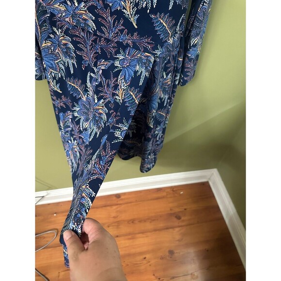 NWT‎ Lauren Ralph Lauren Floral Jersey Dress Sz 14 Stretch Navy Blue Long Sleeve - Picture 12 of 12
